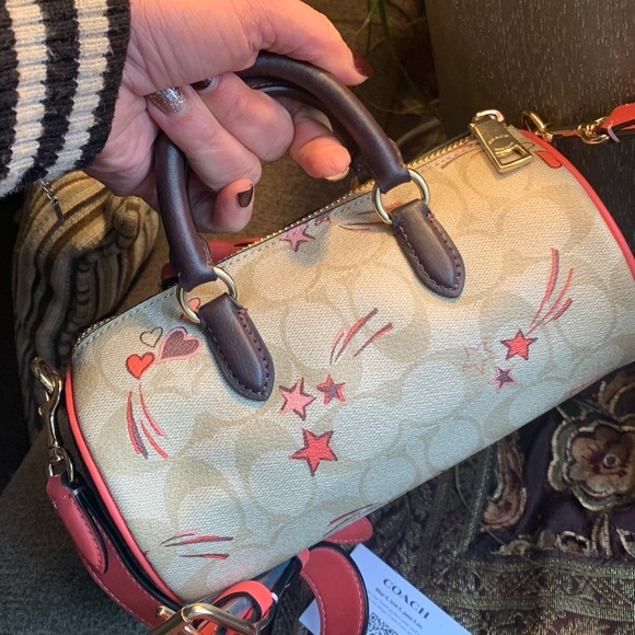 Authentic COACH sign.coated canvas/smooth leather ❤️⭐️zip top satchel/ Crosby - Picture 16 of 16